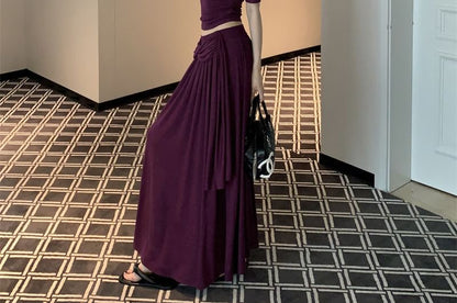V-Neck Twist Short Sleeve Top & Maxi A-Line Skirt Set