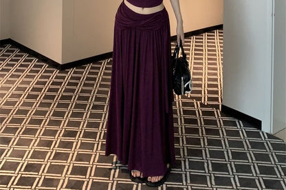 V-Neck Twist Short Sleeve Top & Maxi A-Line Skirt Set