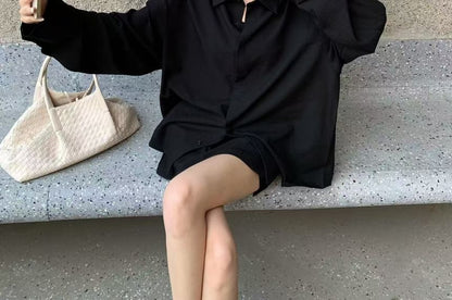 Collared Long Sleeve Shirt & Mini A-Line Skirt Set
