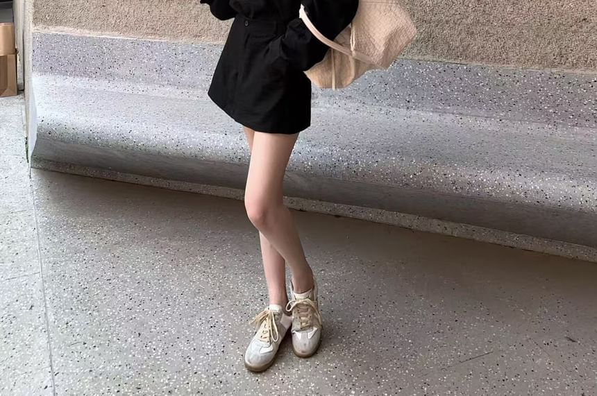 Collared Long Sleeve Shirt & Mini A-Line Skirt Set