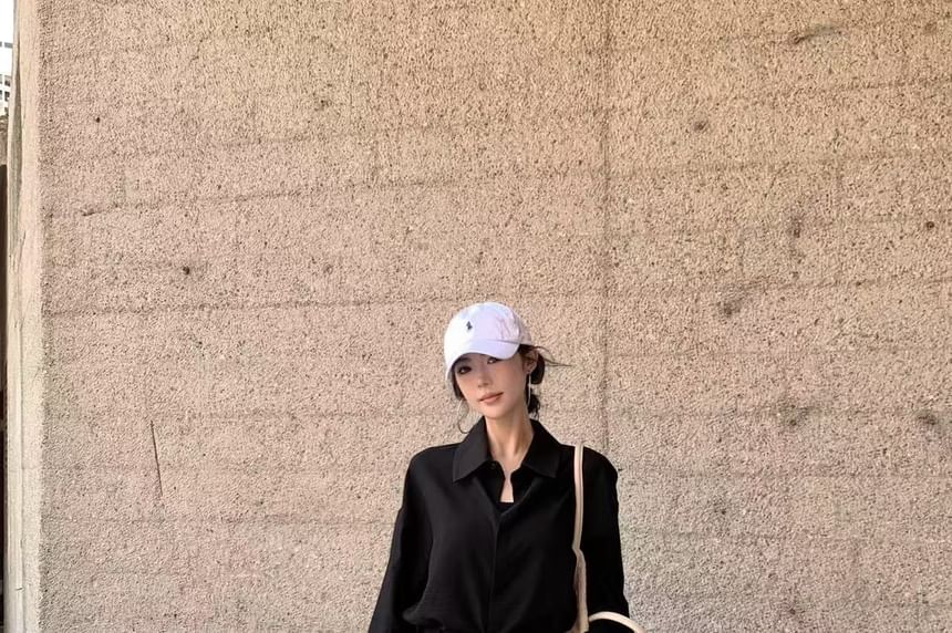 Collared Long Sleeve Shirt & Mini A-Line Skirt Set