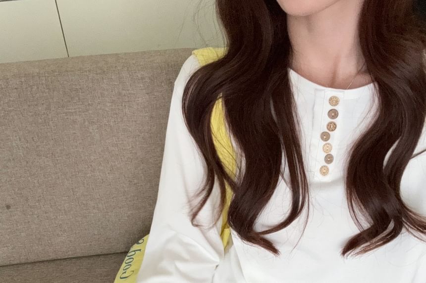 Round Neck Button Tee & Leopard Print Ruffle Mini Skirt