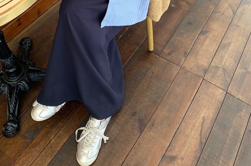 Striped Collared Long Sleeve Shirt & Maxi Pencil Skirt Set