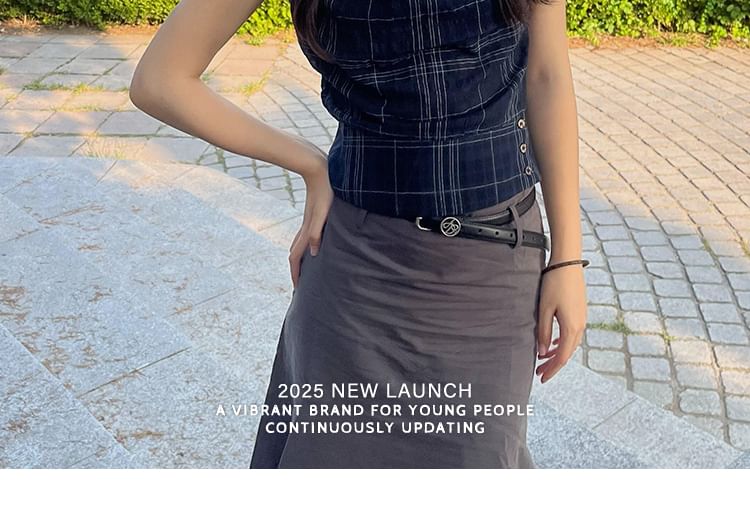 Plaid Sleeveless Cowl-Neck Top