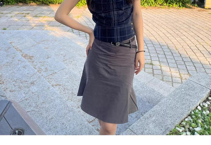 Plaid Sleeveless Cowl-Neck Top