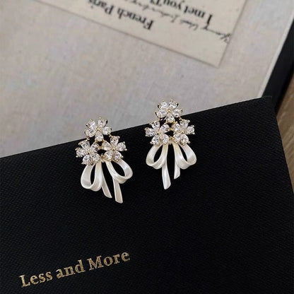 Bow Earring Flower Rhinestone Drop