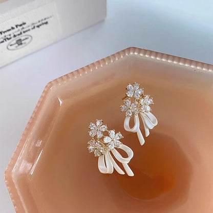 Bow Earring Flower Rhinestone Drop