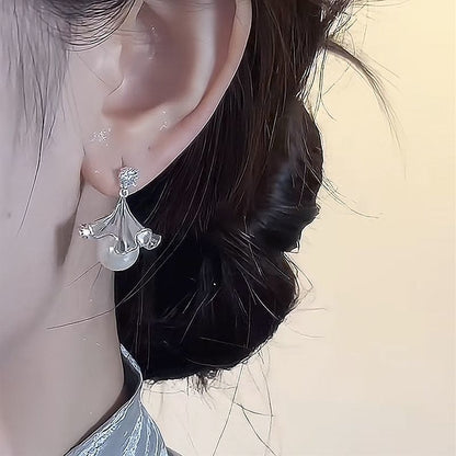 Ginkgo Rhinestone Pearl Earring Drop Faux