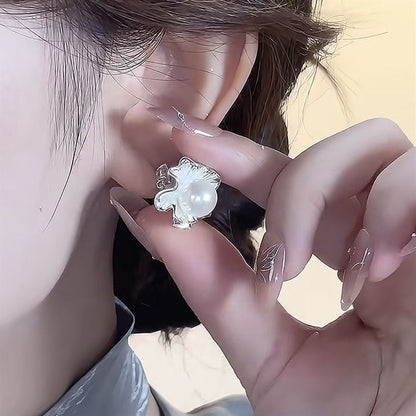 Ginkgo Rhinestone Pearl Earring Drop Faux