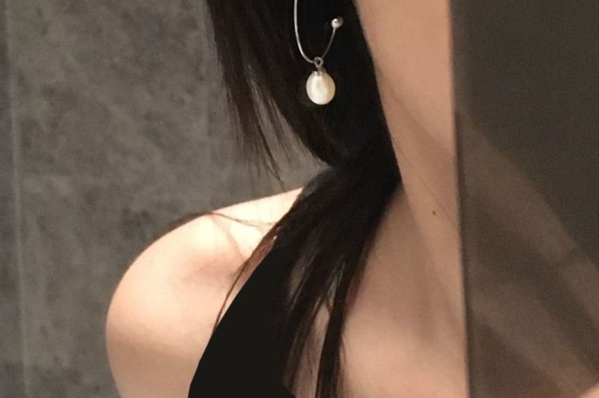 Faux Pearl Open Drop Earring Hoop