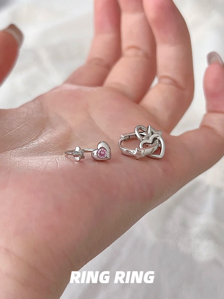 Asymmetrical Rhinestone Star Heart Earring