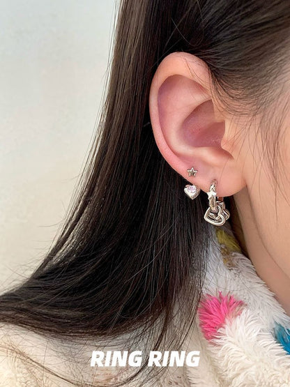 Asymmetrical Rhinestone Star Heart Earring