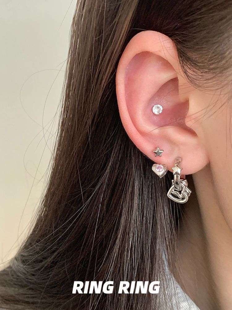 Asymmetrical Rhinestone Star Heart Earring