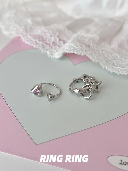 Asymmetrical Rhinestone Star Heart Earring
