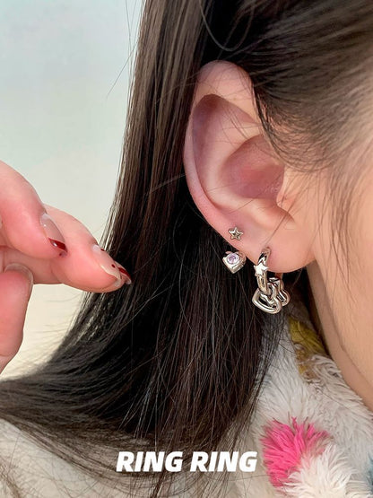 Asymmetrical Rhinestone Star Heart Earring