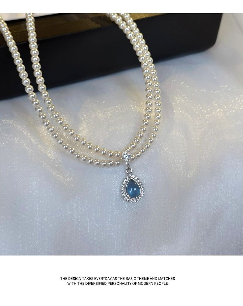 Pearl Pendant Layered Faux Necklace Gemstone