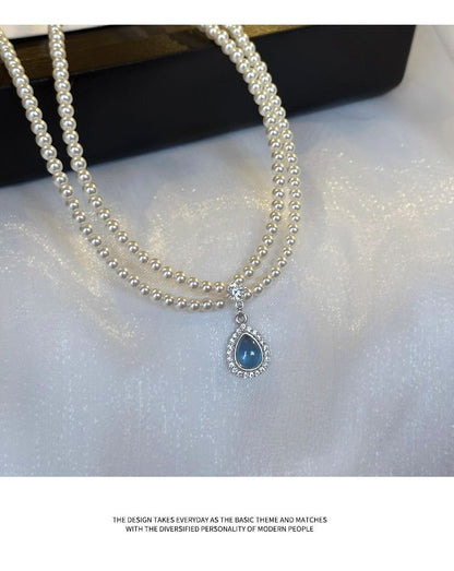 Pearl Pendant Layered Faux Necklace Gemstone