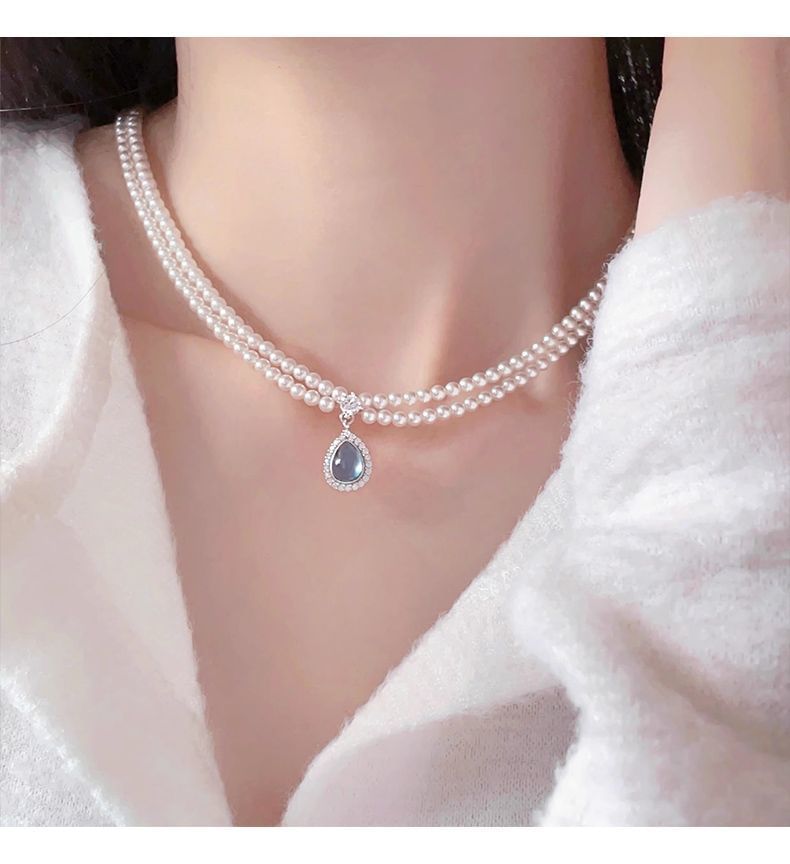 Pearl Pendant Layered Faux Necklace Gemstone