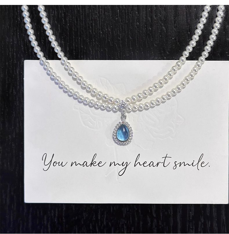 Pearl Pendant Layered Faux Necklace Gemstone