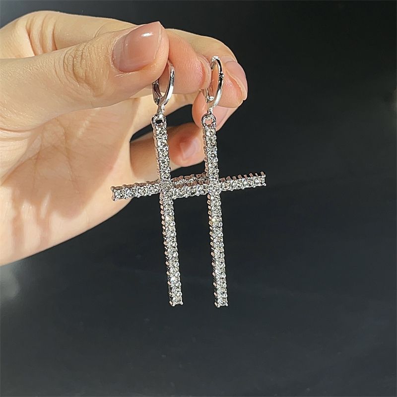 Huggie Earring Cross Rhinestone Drop