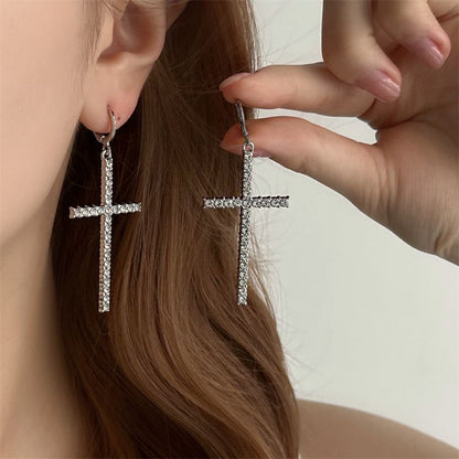 Huggie Earring Cross Rhinestone Drop