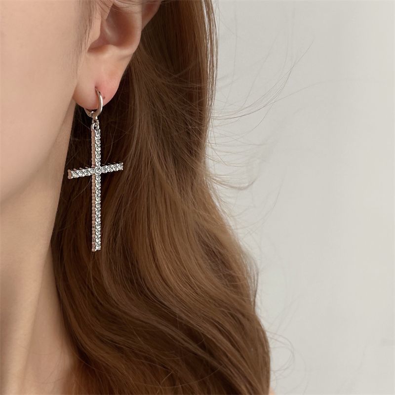 Huggie Earring Cross Rhinestone Drop