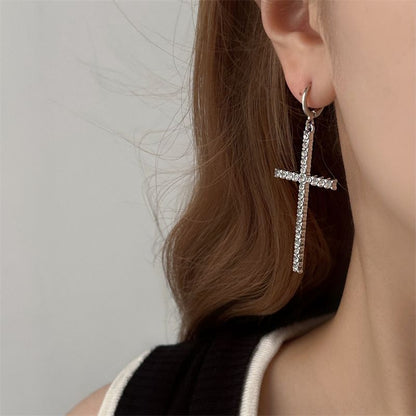 Huggie Earring Cross Rhinestone Drop