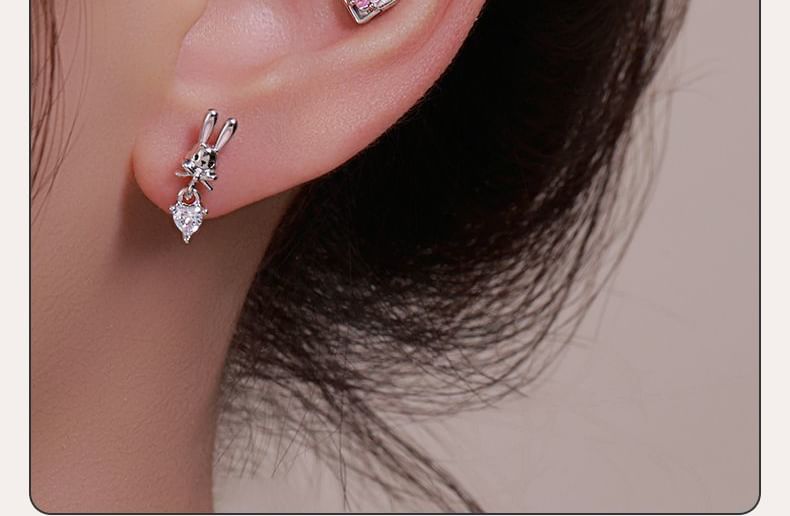 Set Ear of 3: Rabbit Stud Rhinestone