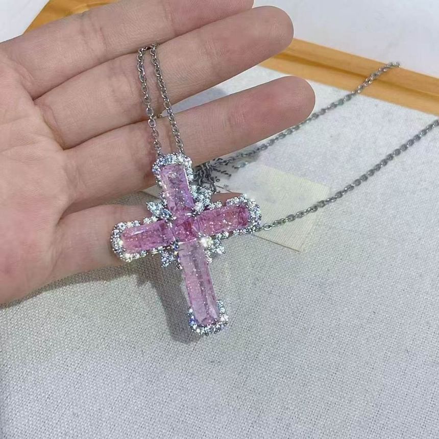 Pendant Necklace Cross Rhinestone