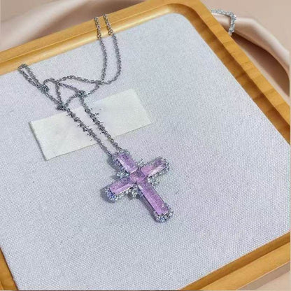 Pendant Necklace Cross Rhinestone