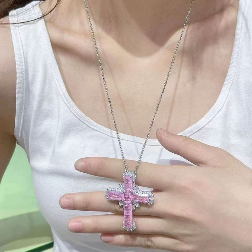 Pendant Necklace Cross Rhinestone