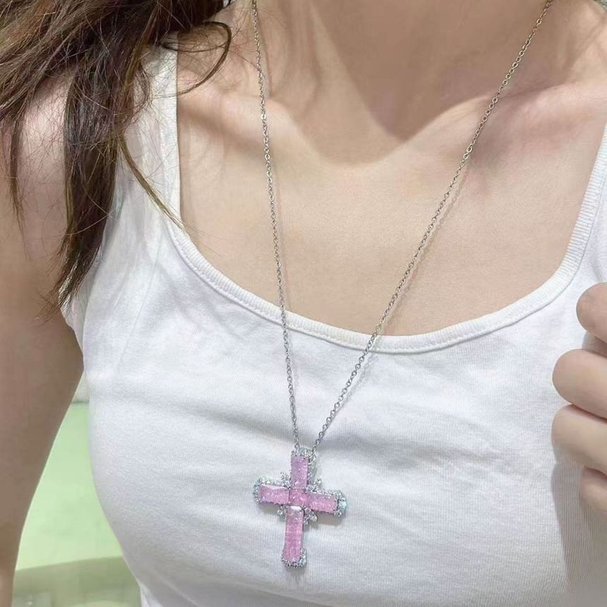 Pendant Necklace Cross Rhinestone