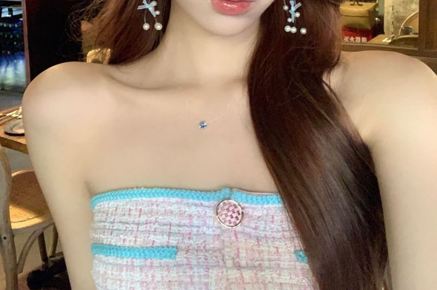 Bow Pearl Faux Drop Fringed Earring