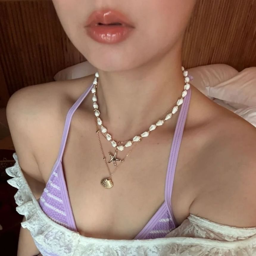 Station Starfish Chain Necklace Pendant Shell Set: +