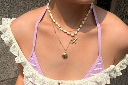 Station Starfish Chain Necklace Pendant Shell Set: +