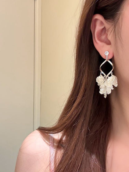 Earring Rhinestone Shell Chandelier