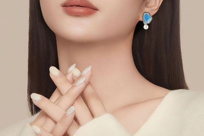 Faux Glitter Drop Earring Asymmetrical Pearl