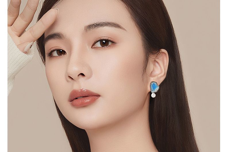 Faux Glitter Drop Earring Asymmetrical Pearl