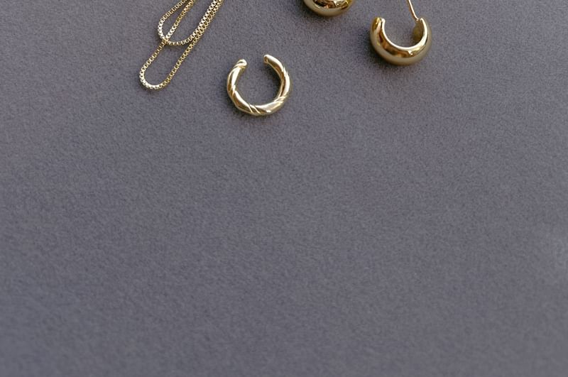 Set: Earring Chain + Silver Plain Sterling Ear Hoop Cuff 925
