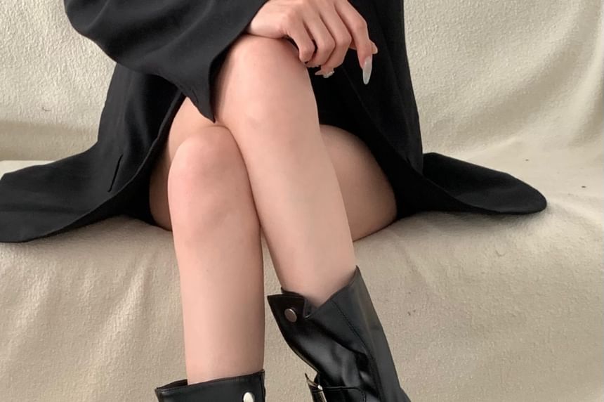 Buckled Platform Chunky Heel Mid-Calf Boots