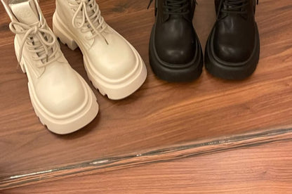 Lace-Up Platform Chunky Heel Short Boots