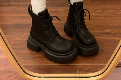 Lace-Up Platform Chunky Heel Short Boots