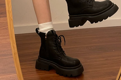 Lace-Up Platform Chunky Heel Short Boots