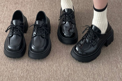 Lace-Up Platform Chunky Heel Loafers