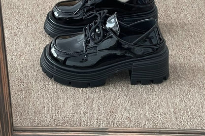 Lace-Up Platform Chunky Heel Loafers