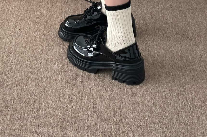 Lace-Up Platform Chunky Heel Loafers