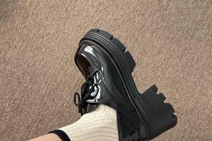 Lace-Up Platform Chunky Heel Loafers
