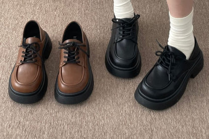 Lace-Up Platform Chunky Heel Derby Shoes