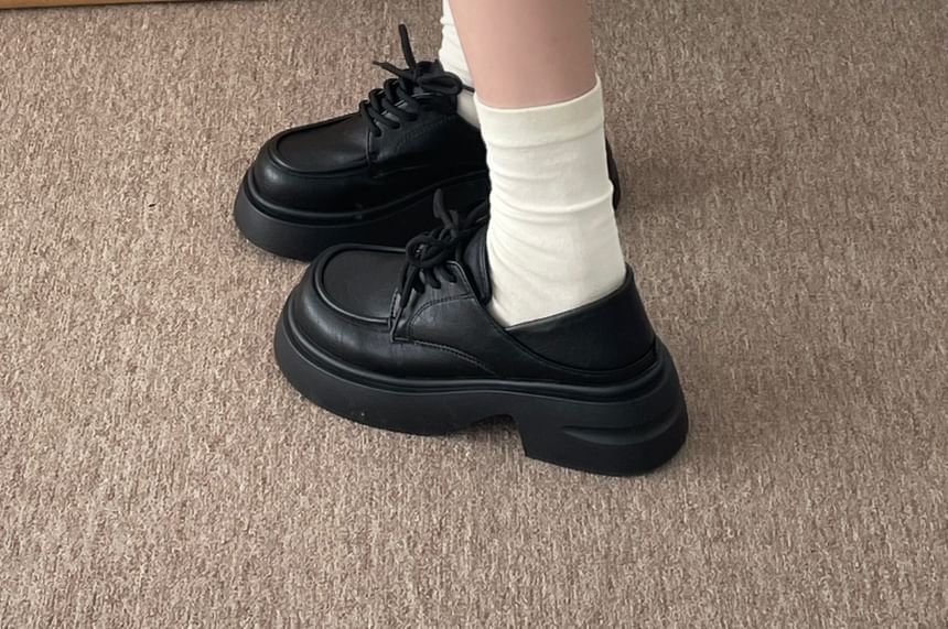 Lace-Up Platform Chunky Heel Derby Shoes