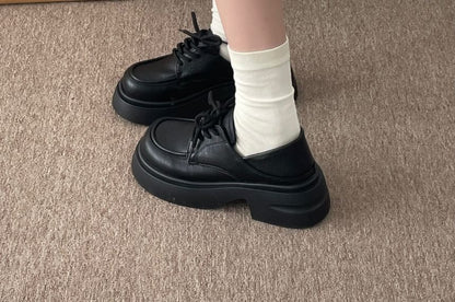 Lace-Up Platform Chunky Heel Derby Shoes